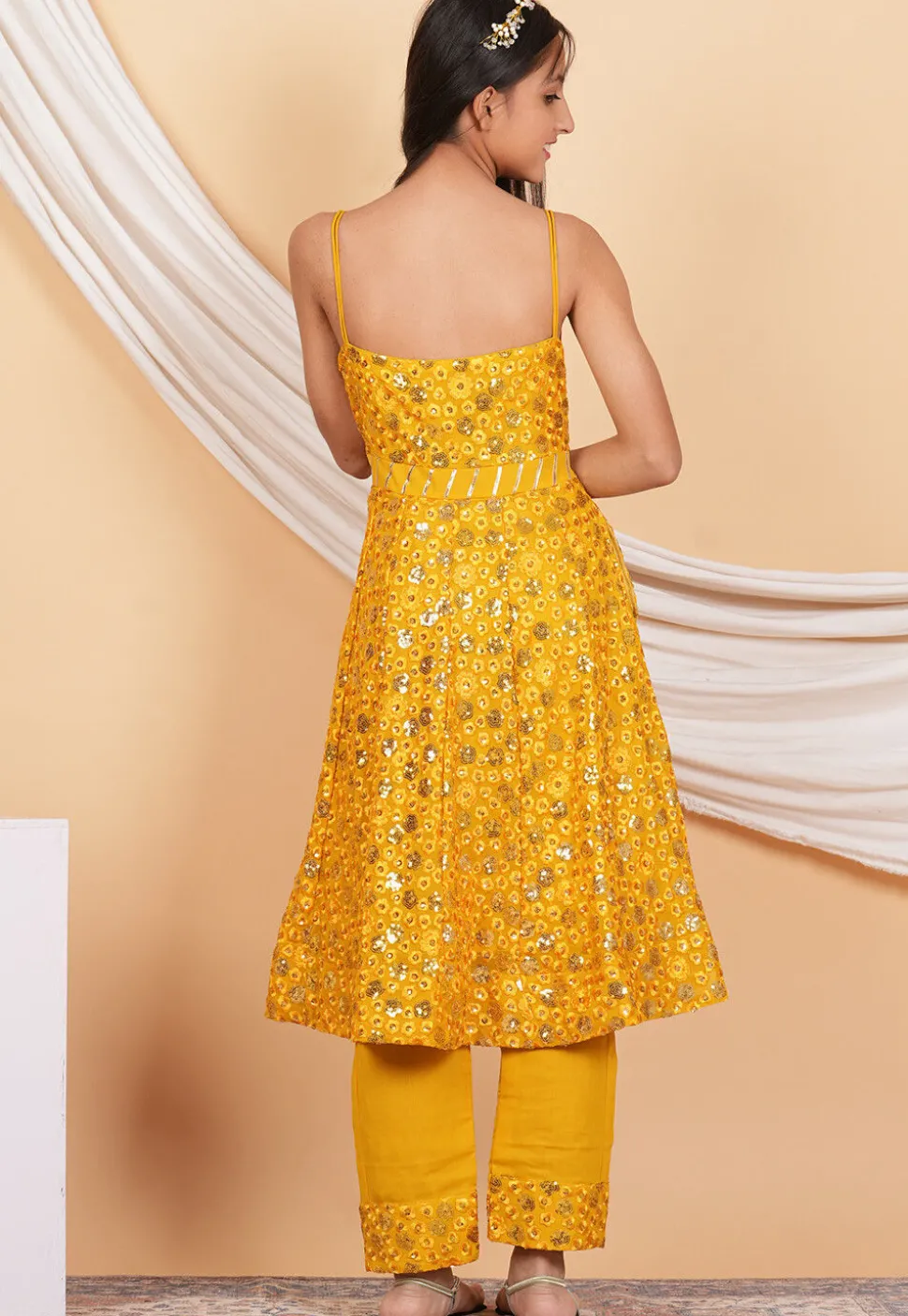 Embroidered Georgette Pakistani Suit in Mustard