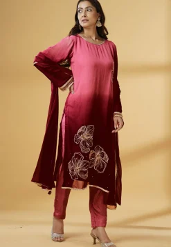 Embroidered Georgette Pakistani Suit in Shaded Maroon