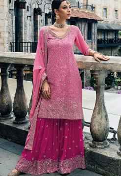 Embroidered Georgette Pakistani Suit in Pink