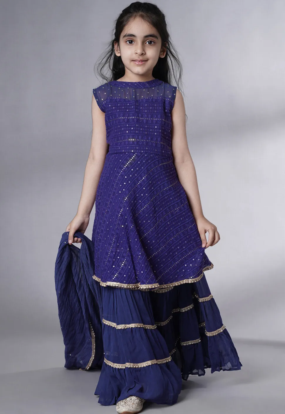 Embroidered Georgette Pakistani Suit in Navy Blue