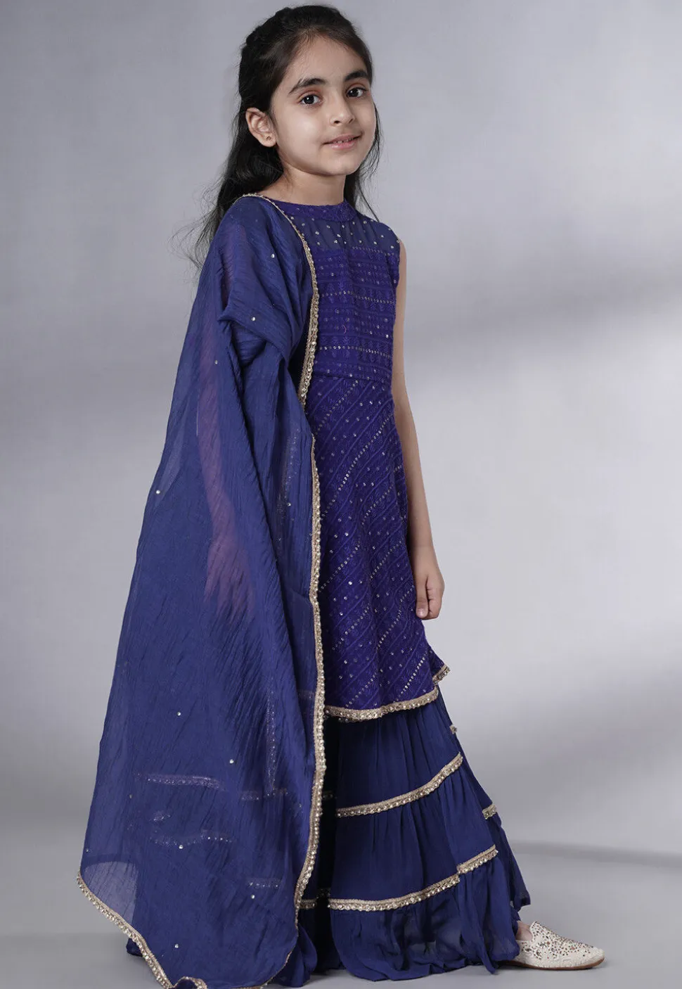 Embroidered Georgette Pakistani Suit in Navy Blue