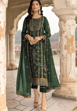 Embroidered Georgette Pakistani Suit in Dark Green