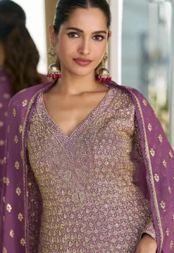 Embroidered Georgette Pakistani Suit in Purple