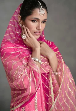 Embroidered Georgette Pakistani Suit in Shaded Pink and Fuchsia