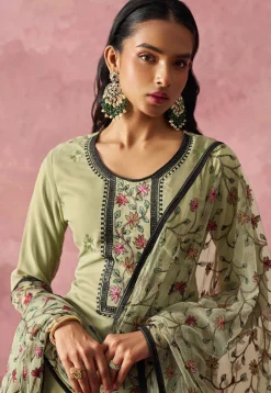 Embroidered Georgette Pakistani Suit in Light Green