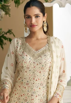 Embroidered Georgette Pakistani Suit in Cream