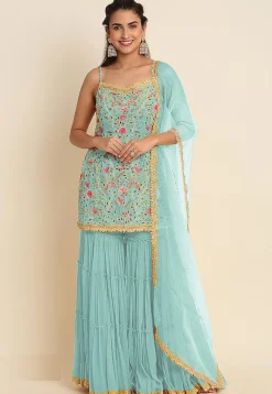 Embroidered Georgette Pakistani Suit in Sky Blue