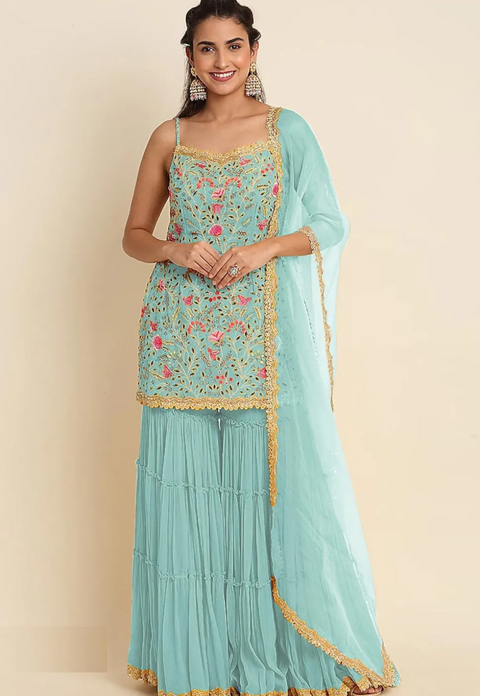 Embroidered Georgette Pakistani Suit in Sky Blue