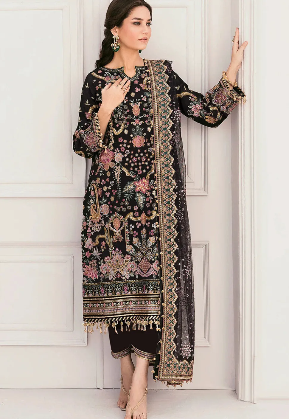 Embroidered Georgette Pakistani Suit in Black