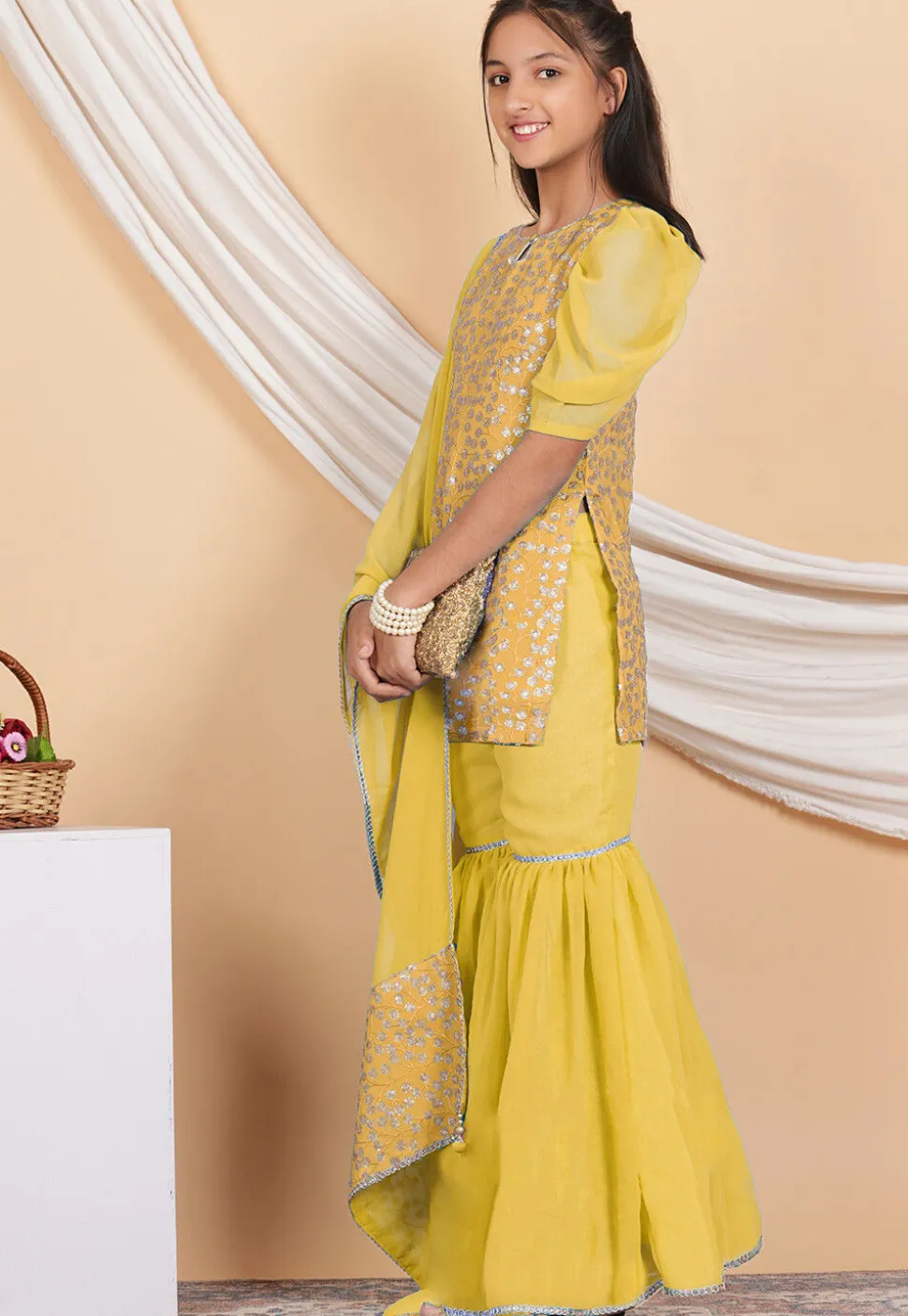Embroidered Georgette Pakistani Suit in Yellow