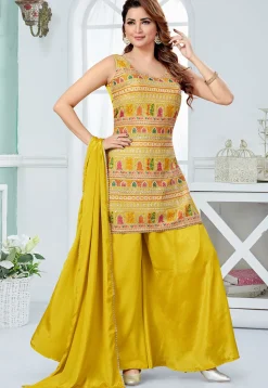 Embroidered Georgette Pakistani Suit in Yellow