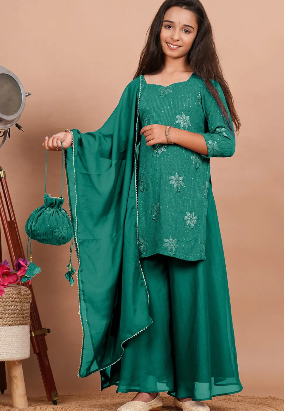 Embroidered Georgette Pakistani Suit in Sea Green