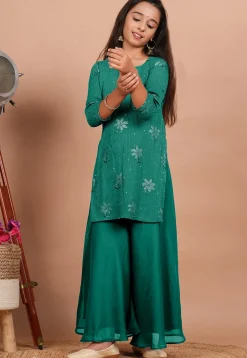 Embroidered Georgette Pakistani Suit in Sea Green