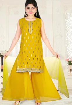 Embroidered Georgette Pakistani Suit in Mustard
