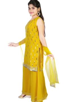Embroidered Georgette Pakistani Suit in Mustard