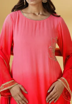 Embroidered Georgette Pakistani Suit in Shaded Coral Red