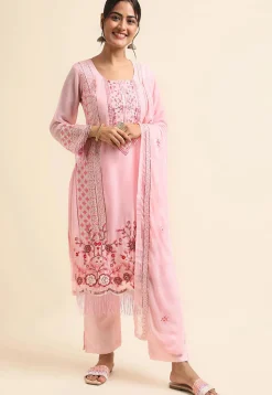 Embroidered Georgette Pakistani Suit in Light Pink