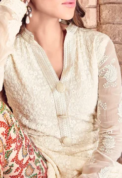Embroidered Georgette Pakistani Suit in Off White