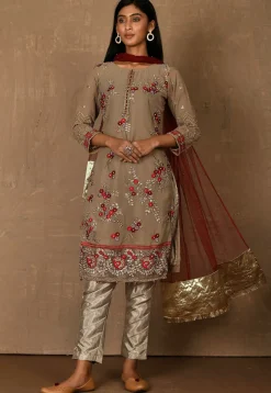 Embroidered Georgette Pakistani Suit in Beige