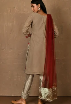 Embroidered Georgette Pakistani Suit in Beige