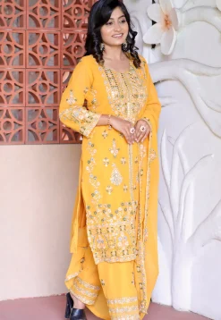 Embroidered Georgette Pakistani Suit in Yellow