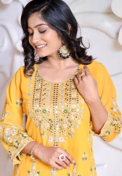 Embroidered Georgette Pakistani Suit in Yellow