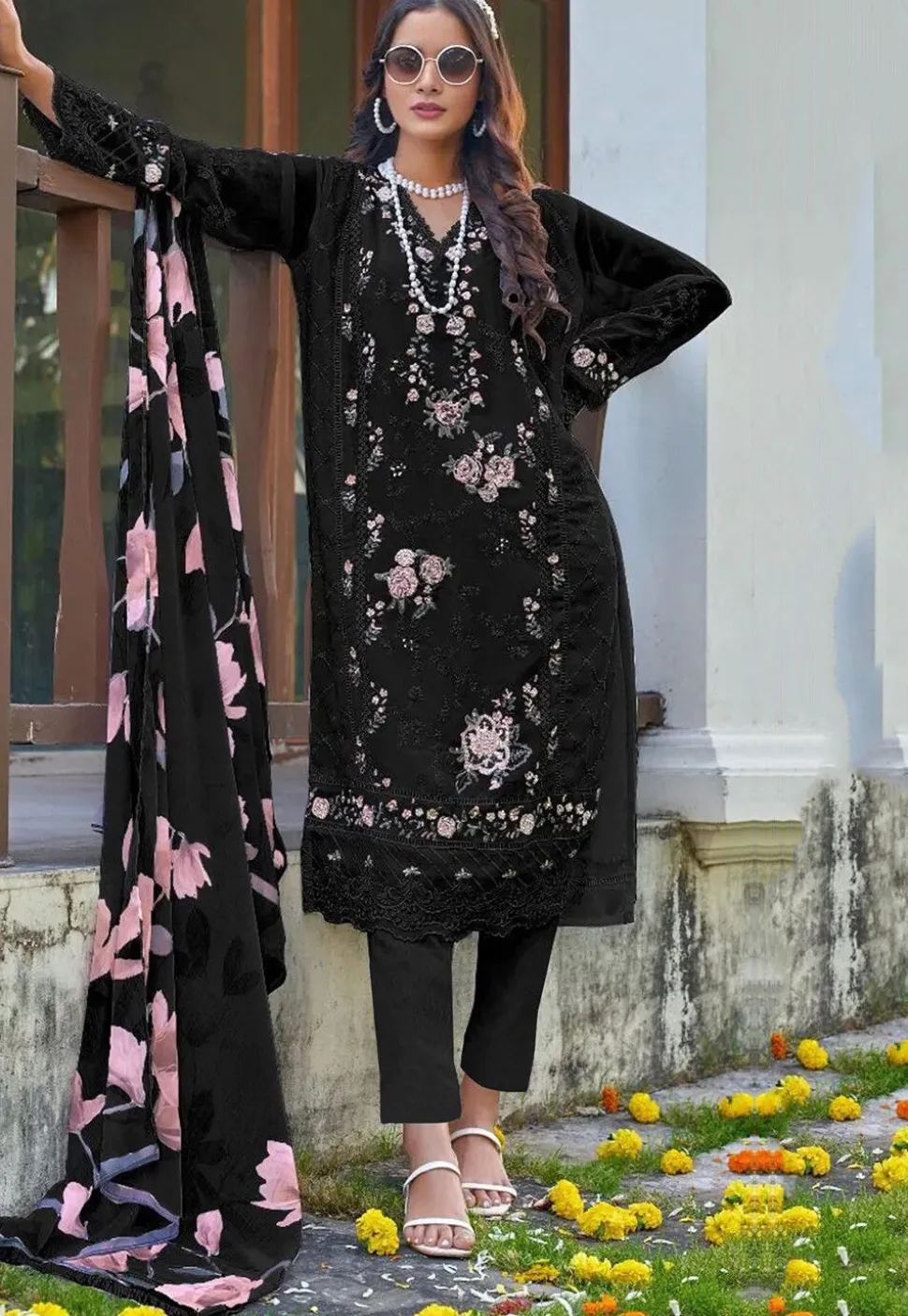 Embroidered Georgette Pakistani Suit in Black