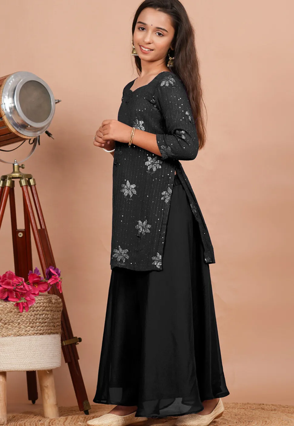 Embroidered Georgette Pakistani Suit in Black
