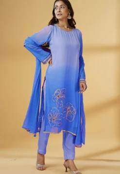 Embroidered Georgette Pakistani Suit in Shaded Blue