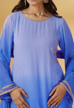 Embroidered Georgette Pakistani Suit in Shaded Blue