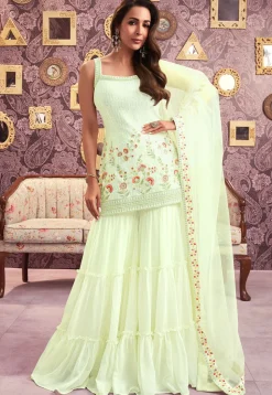 Embroidered Georgette Pakistani Suit in Light Green