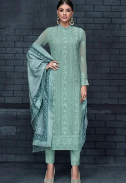 Embroidered Georgette Pakistani Suit in Pastel Blue