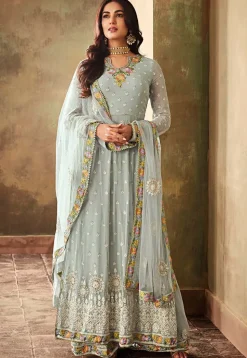 Embroidered Georgette Pakistani Suit in Pastel Blue