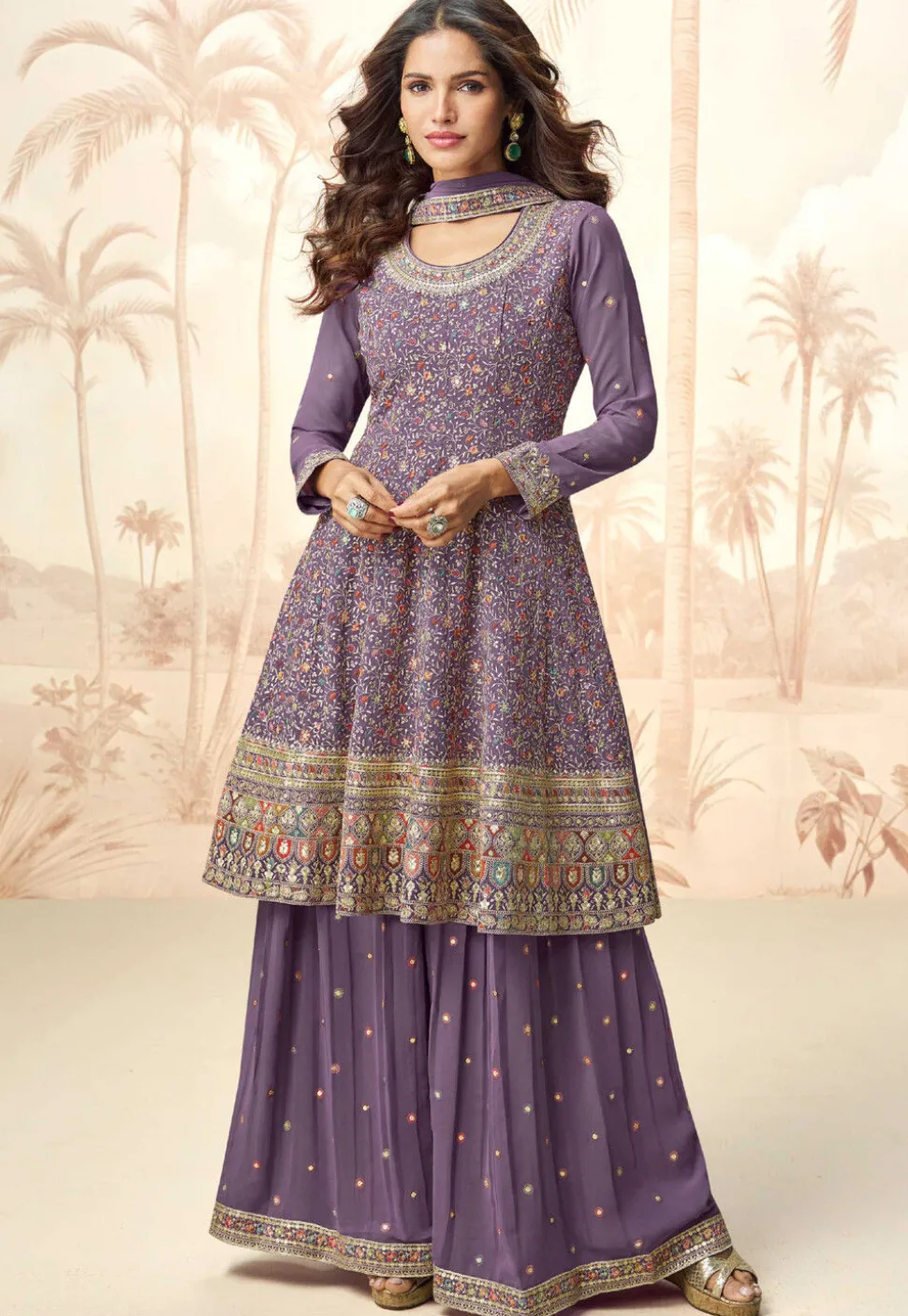 Embroidered Georgette Pakistani Suit in Purple