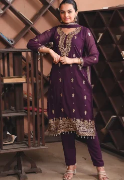 Embroidered Georgette Pakistani Suit in Purple