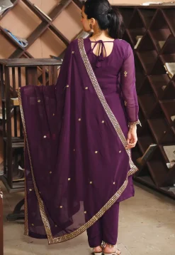 Embroidered Georgette Pakistani Suit in Purple