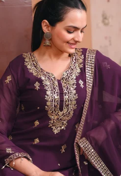 Embroidered Georgette Pakistani Suit in Purple