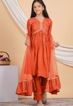 Embroidered Georgette Pakistani Suit in Orange