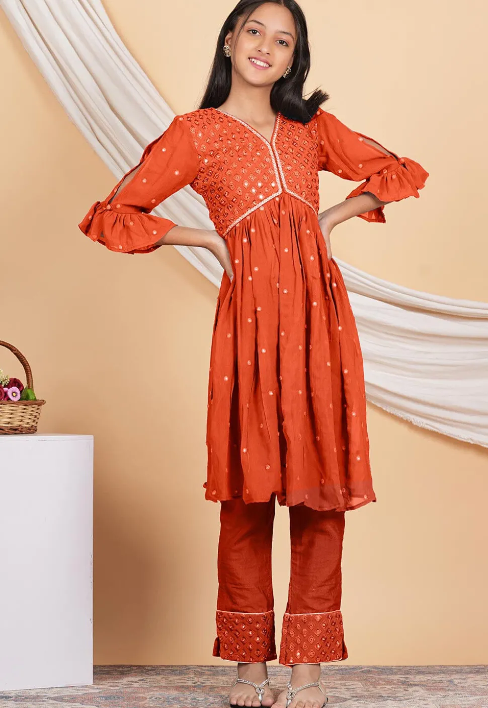 Embroidered Georgette Pakistani Suit in Orange