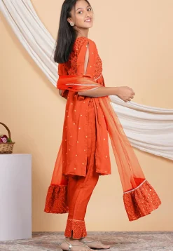 Embroidered Georgette Pakistani Suit in Orange