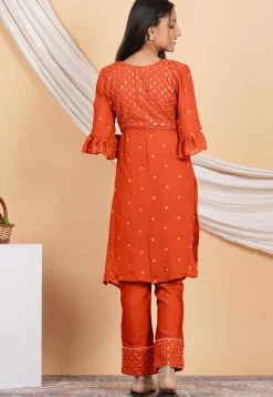 Embroidered Georgette Pakistani Suit in Orange