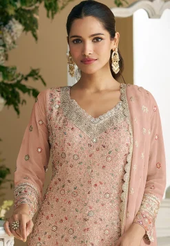 Embroidered Georgette Pakistani Suit in Peach