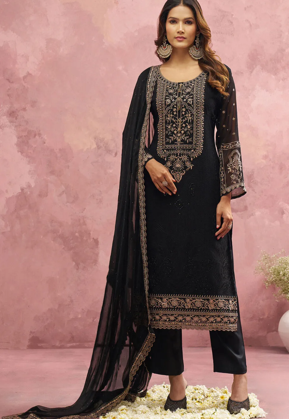 Embroidered Georgette Pakistani Suit in Black