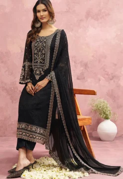Embroidered Georgette Pakistani Suit in Black