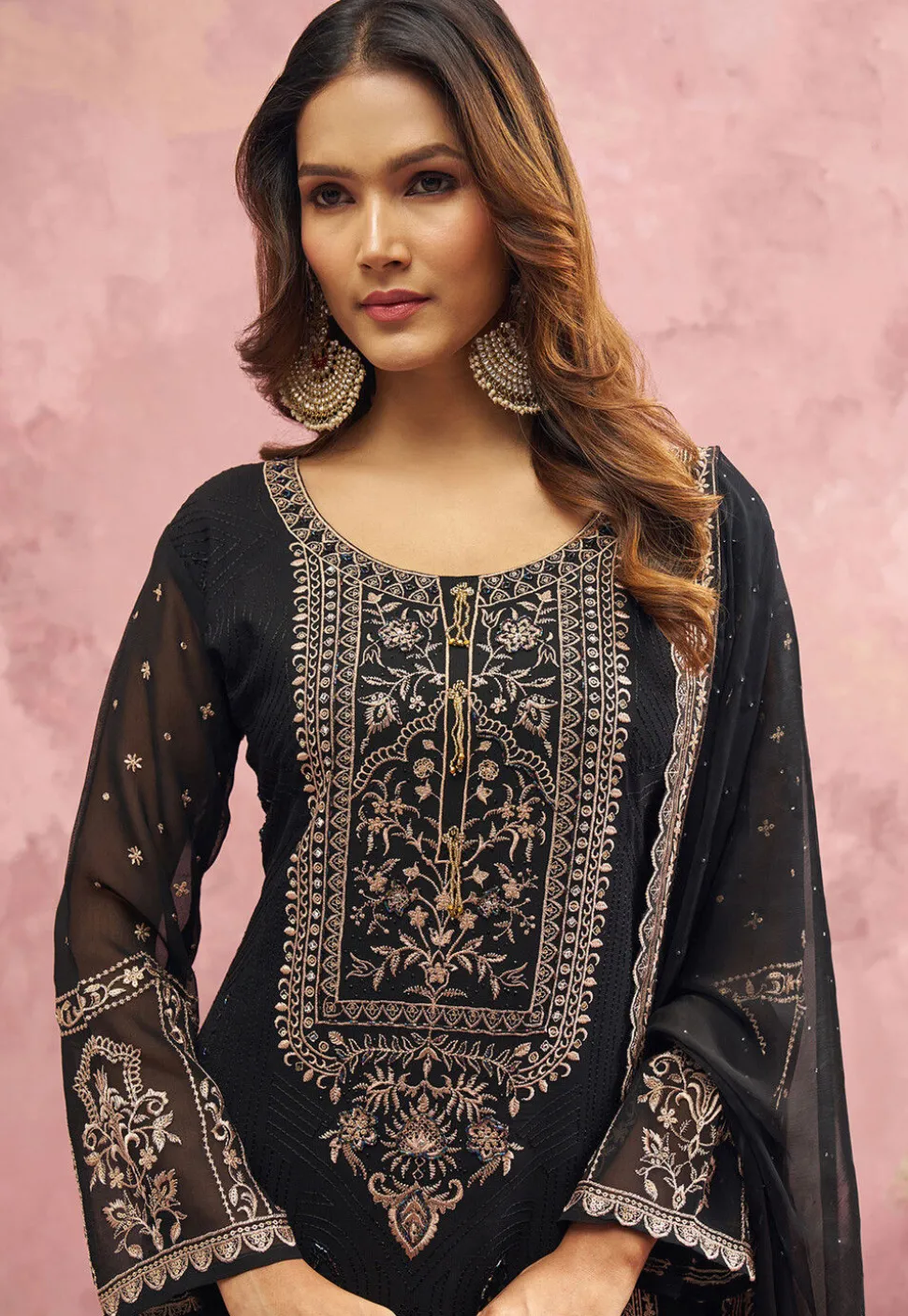 Embroidered Georgette Pakistani Suit in Black