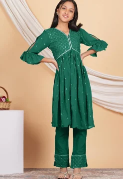 Embroidered Georgette Pakistani Suit in Dark Teal Green