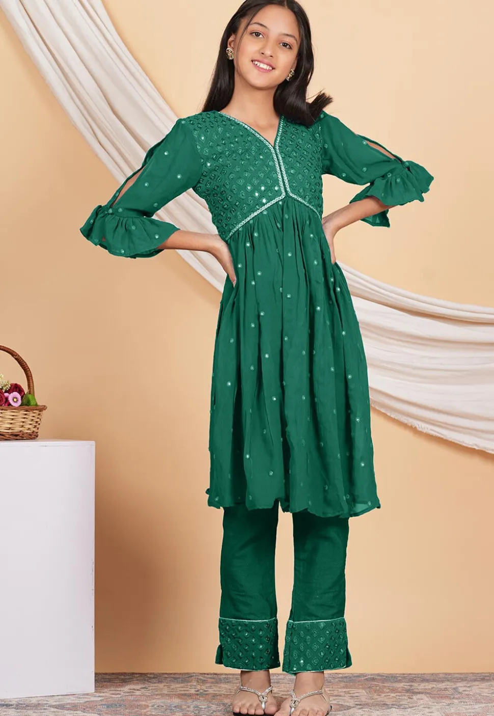 Embroidered Georgette Pakistani Suit in Dark Teal Green