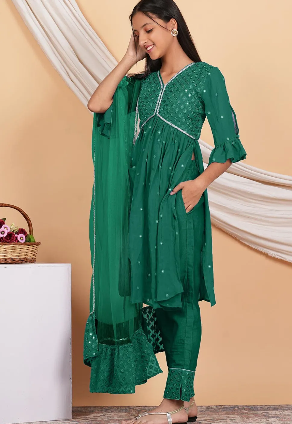 Embroidered Georgette Pakistani Suit in Dark Teal Green