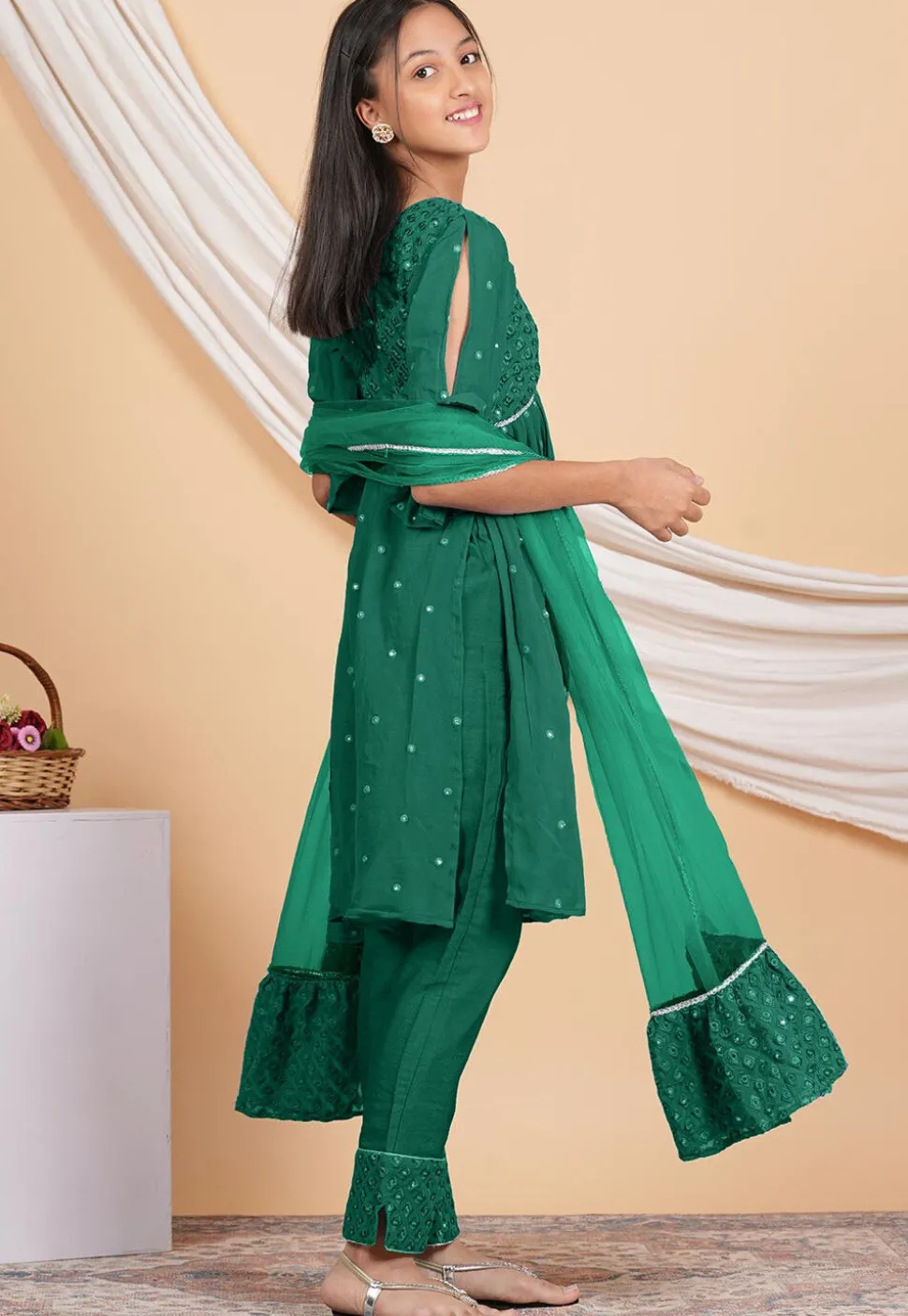 Embroidered Georgette Pakistani Suit in Dark Teal Green