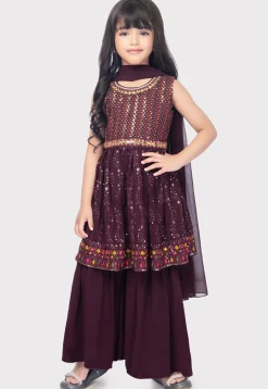 Embroidered Georgette Pakistani Suit in Wine